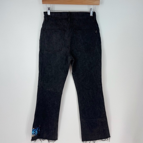 Siwy Black Mid Rise Distressed Skull Patched Flare Jeans - Picture 2 of 4